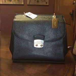 Black (w/ gold embellishments) Coach purse.